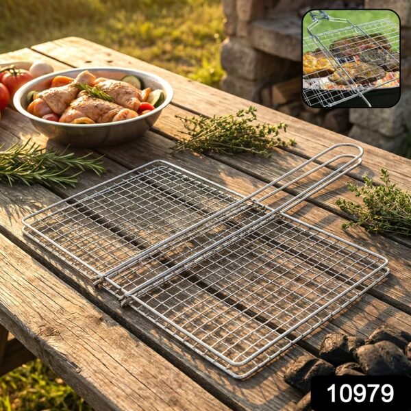 Heavy-Duty Stainless-Steel Barbecue Grill Basket (1 Pc)