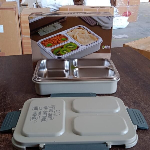 3-Compartment Stainless Steel Lunch Box (1 Pc)