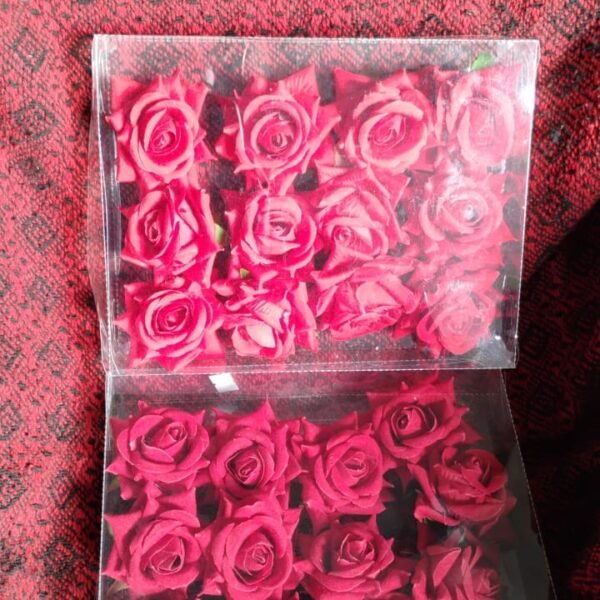 Flower Rose Hair Pin/Clip – Velvet Flower Design (12 Pcs Set, Red Color)