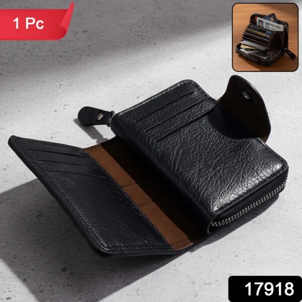 Premium Black Zip-Around Card Holder Wallet (1 Pc)