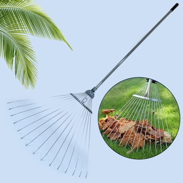 09_07adee92-3657-4c43-911f-543fd4dda0b6.jpg 115-152 CM Rake for Gardening, Stainless Steel Telescopic Garden Rake for Quick Clean Up of Lawn and Yard, Adjustable Rake Claws Spacing Garden Broom with Long Handle for Clean Leaves (MOQ :- 12 pc)