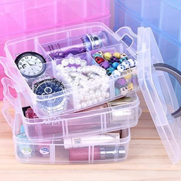 09_14f0fbe5-a7a8-48d0-a946-daaae4656274.jpg 3-Tier Transparent Craft Storage Box with 18 Adjustable Compartments