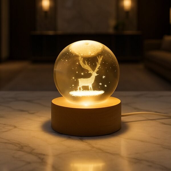 Crystal Ball Night Light Glass Ball Night Lamp with Wood Base
