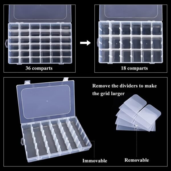 09_640ee90a-0aba-415a-b5f0-827dfb2fbfaa.jpg 36 Grids Clear Plastic Organizer Box with Dividers Jewellery Storage Box 1 Pc