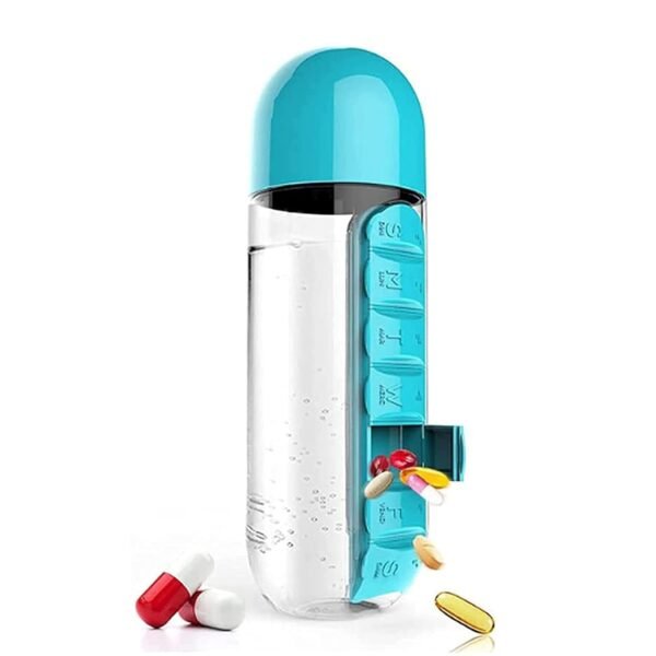 09_961e6d6b-b0d3-489e-ae5b-d1049a9e0e95.jpg Multi-Use Pill & Water Bottle for Travel (600 Ml, Mix Color)
