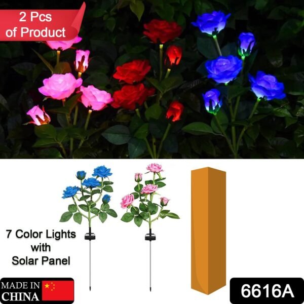 Garden Solar Outdoor Rose Lights Decorative Holiday Decoration (2 Pcs Set)
