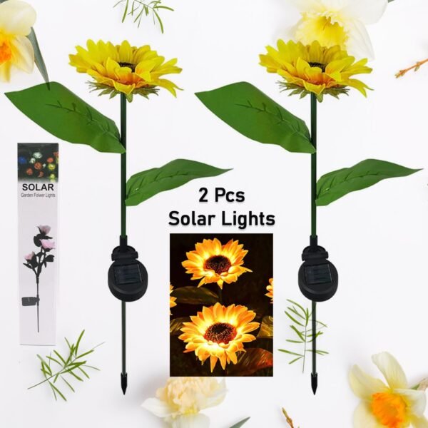 2 Pc Outdoor Solar Sunflower Lights – Waterproof Garden Landscape Stake Light