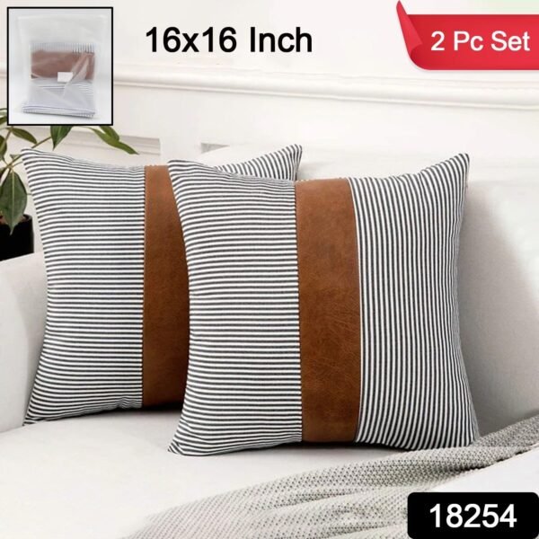 Pillow Covers, leather & cotton Cushion Covers (16 × 16 Inch / 1 Pair / 2 Pc)