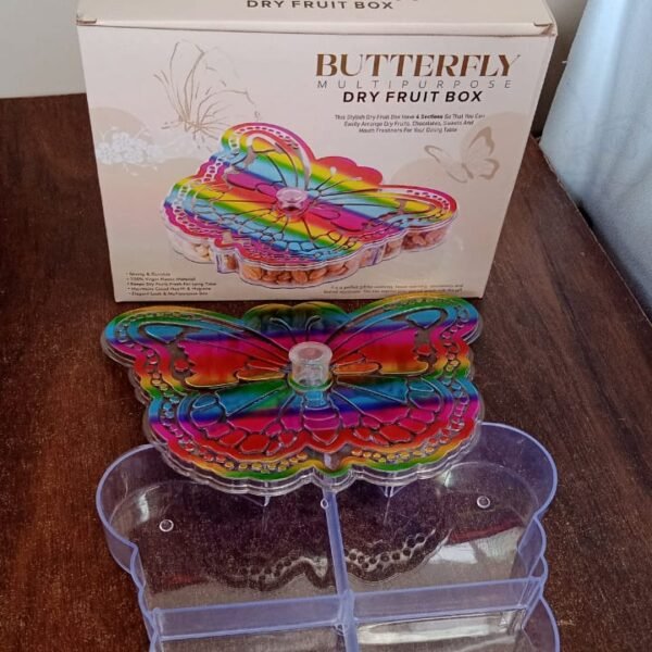 0cd0e88b-2ee3-47b1-8713-c2de981d0af2.jpg Butterfly Shape 4 Compartment Multipurpose Box | Dry Fruit Box (1 Pc)