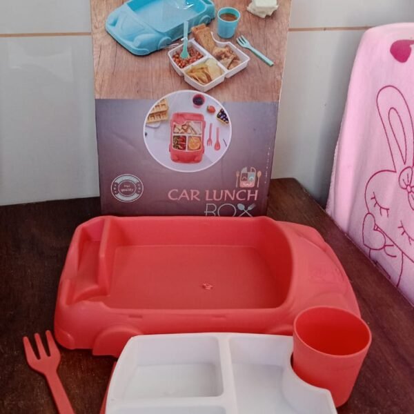 Kid's Car Shaped Plates Cup / Lunch Box Dinnerware (4 Pcs Set / 1000 ML Lunch Box)