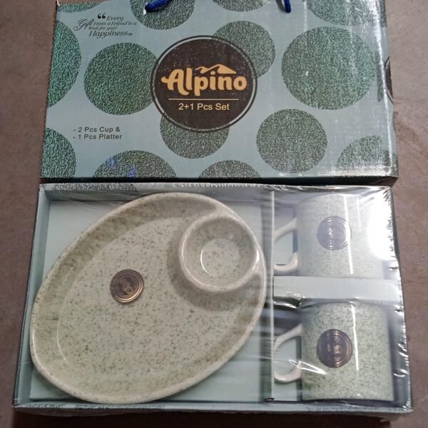Ceramic Tea/Coffee Cup Set - Alpino 3-Piece 2-Compartment Serving Platter (BPA-Free)