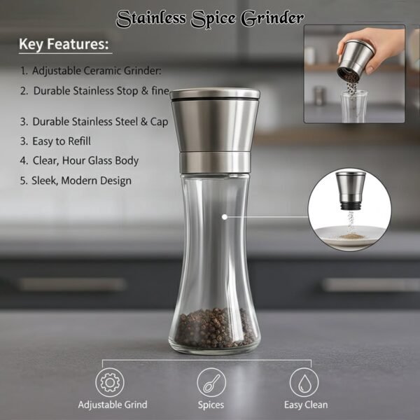 10683_salt_pepper_crusher_grinder.jpg Premium Stainless Steel & Glass Manual Spice Grinder (1 Pc)
