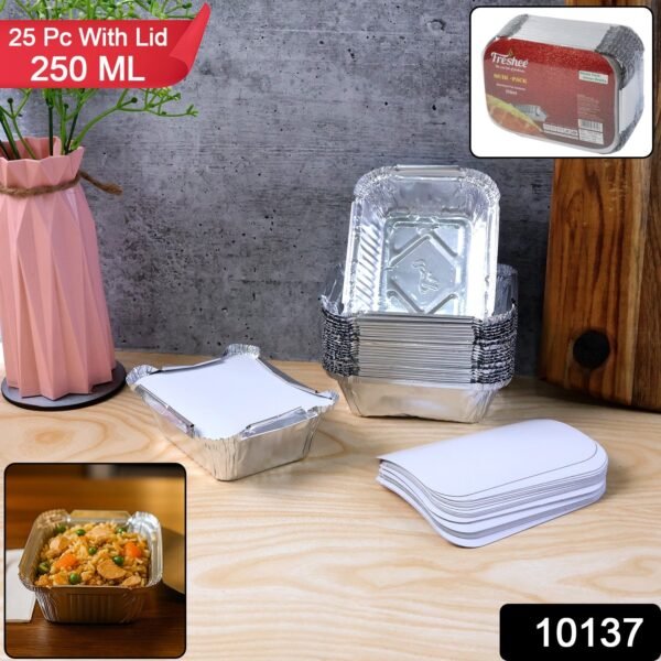 Disposable Aluminium Food Containers with Lids – 250 ml Capacity (Pack of 25)