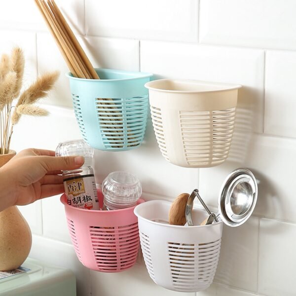 10_32d30c82-edad-43c4-a10e-82fdb78a3f50.jpg Hanging Plastic Storage Basket, Adhesive Wall Mounted Organizer Box Make Up Holder Shelf Bathroom Wall Basket Punch Free Drain Basket for Kitchen Bathroom, Wall Type Storage Basket (1 Pc)