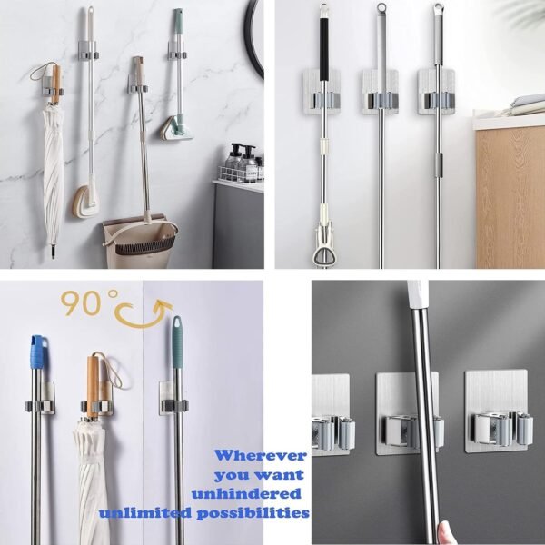 10_c09cf71f-0405-4503-aeee-0096ee55ddeb.jpg Stainless Steel Mop Broom Holder Organizer, With Glue 6gm Adhesive Wall Mounted Mop Organizer Storage Rack Clip Heavy Duty Broom Hanger for Laundry Room Garden Tool Holder Bathroom Accessories (1 Pc)