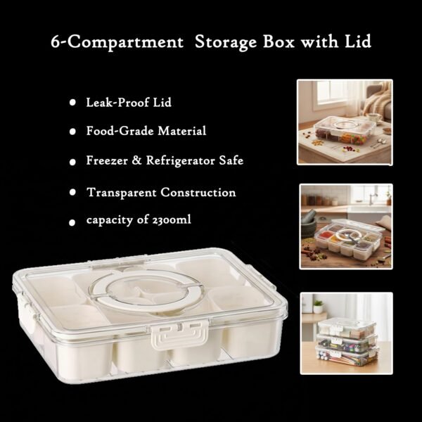 6-Compartment Fridge Storage Box with Lid
