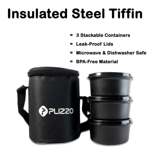Insulated Stainless Steel Tiffin Lunch Box Set with Carry Bag (1 Set)