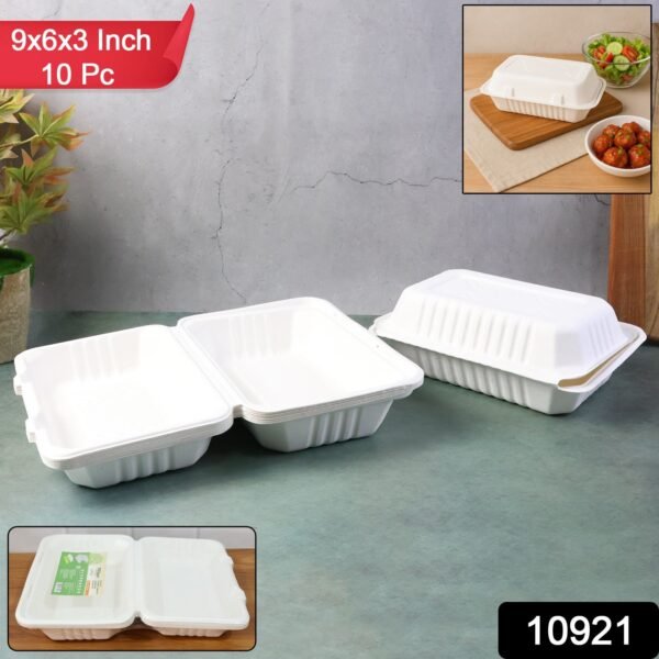FresheeClamshell Takeaway Compostable Bagasse Food Box 9x6x3 Inch – 10 Pcs Pack