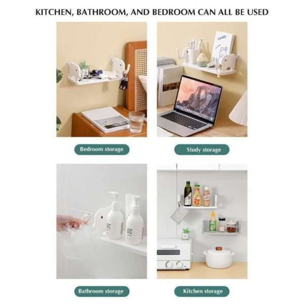 Elephant-Shaped Wall Shelf – No-Punch Mini Organizer for Kitchen & Bathroom