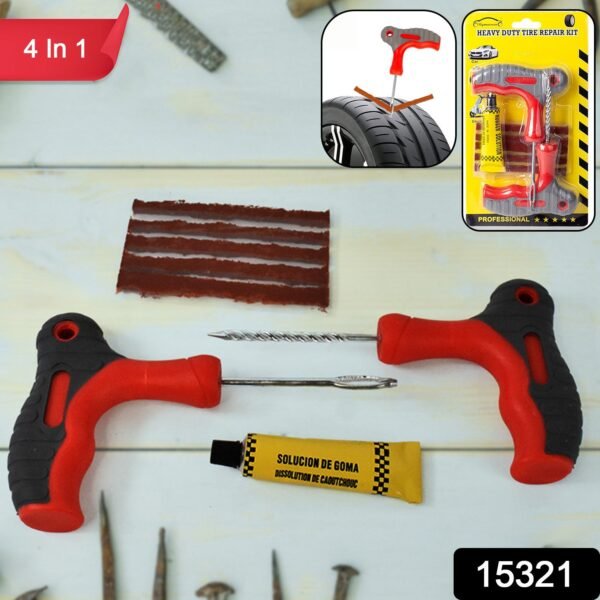 4 in 1 Universal Tubeless Tyre Puncture Repair Kit Tool Set