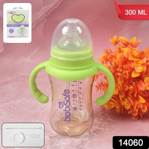 122_f5022c16-0901-418b-a8bc-a4e9621b5c98.jpg Plastic Baby Feeding Bottle with Handles, Cleaning brush & Straw (300 ML / 1 Pc)