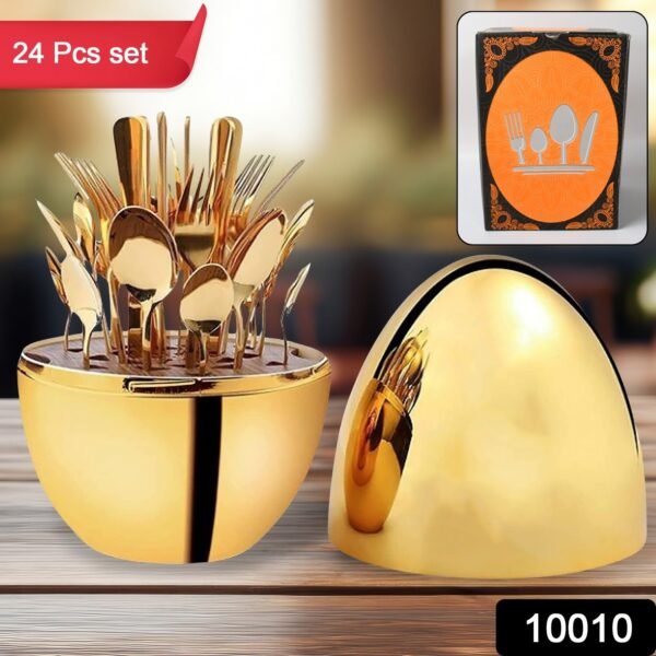 Premium Cutlery Set 24 Pcs with Oval Shaped Stand  (Golden / 24 pcs set)