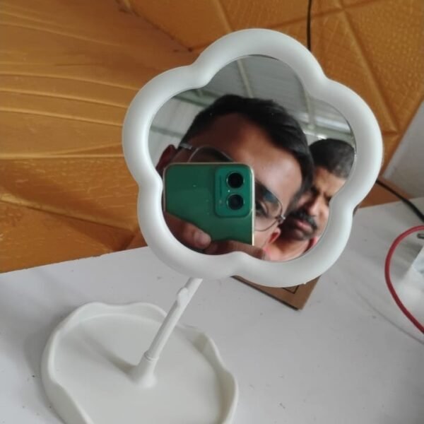 Flower-Shaped Makeup Mirror, Rotatable Makeup Mirror with Tray Table Vanity