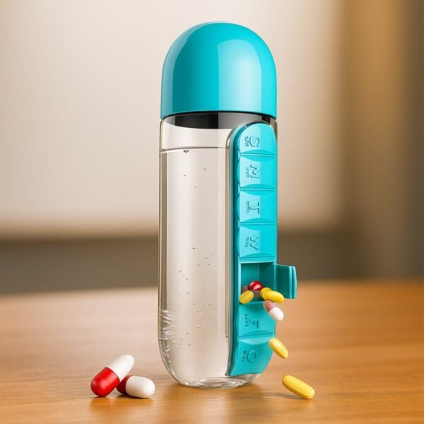 12911_pill_n_vitamin_bottle_600ml.jpg Multi-Use Pill & Water Bottle for Travel (600 Ml, Mix Color)