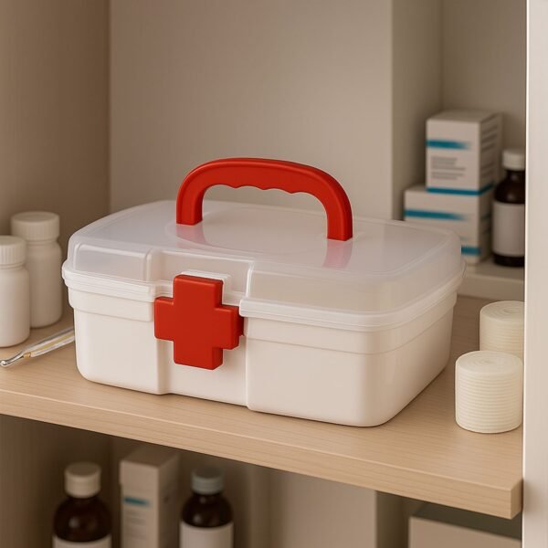 3-Compartment First Aid Box – Portable Medicine Storage with Tray & Clear Lid
