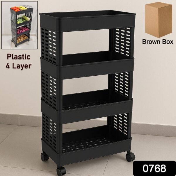 13419258-50Pc-Plasticstoragetrolley4layer-Av2516Gm-Sv6030Gm.jpg 4-Layer Plastic Storage Rack with Wheels