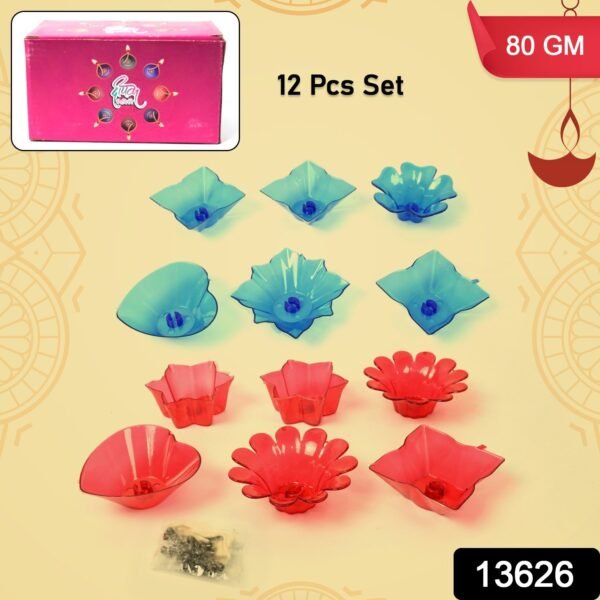13626.jpg Reflection Diya Combo Plastic Candle Cup with Multi Shape, Diwali (12 Pcs Set)