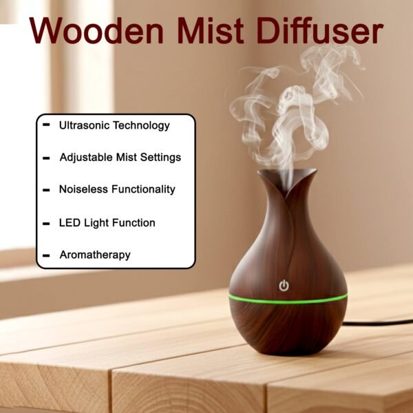 Mini Wooden Vase Pot Diffuser Cool Mist Atomization Humidifier (1 Pc)