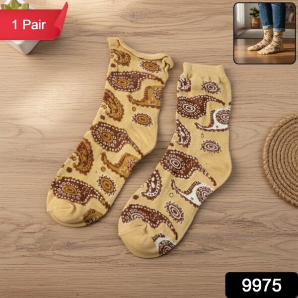 Beige Paisley Printed Fashion Socks (1 Pair)