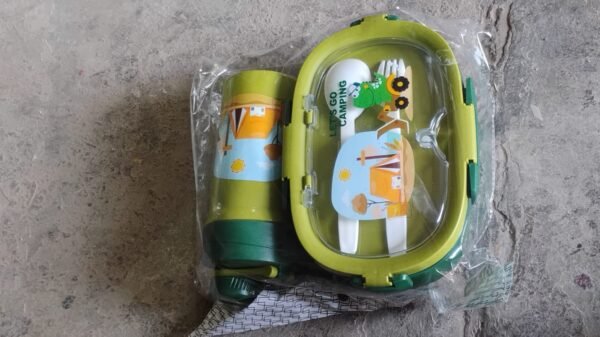 13eb515f-0e0c-4501-929f-715f8a2a6007.jpg Plastic Lunch Box Leak Proof 3 Compartment with Bottle, Spoon and Fork (1 Set)