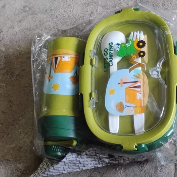 13eb515f-0e0c-4501-929f-715f8a2a6007.jpg Plastic Lunch Box Leak Proof 3 Compartment with Bottle, Spoon and Fork (1 Set)