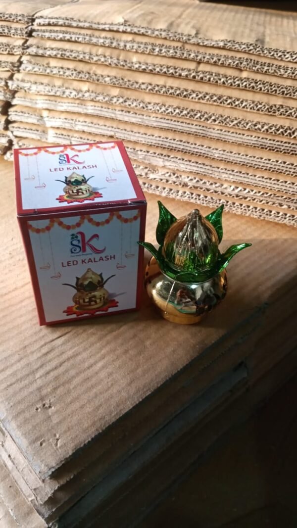 13f22ecd-293e-4b71-9d78-b11f55ccfa51.jpg Gold Plated Eco-Friendly LED Kalash for Pooja Mandir, Ganesh (1 Pc / Multicolor LED)