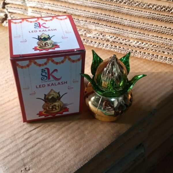 13f22ecd-293e-4b71-9d78-b11f55ccfa51.jpg Gold Plated Eco-Friendly LED Kalash for Pooja Mandir, Ganesh (1 Pc / Multicolor LED)