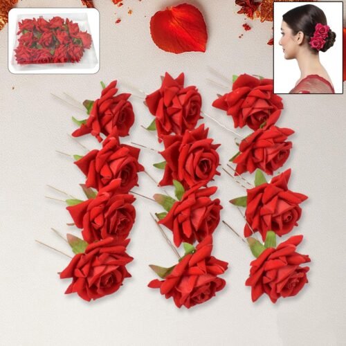 Hair Clip Red Rose Bridal Hair Pins Rose (12 Pcs Set / Red Color Only)