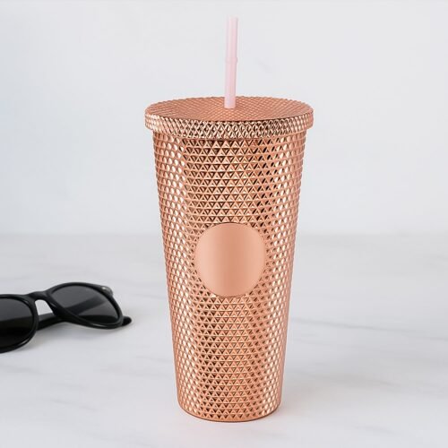 Studded Cup Tumbler Straw Lid - Plastic Double Walled Cold Cup for iced Coffee