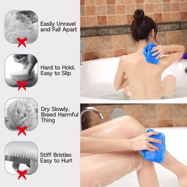 Silicone Body Back Scrubber Double Side Bathing Brush for Skin Deep Cleaning