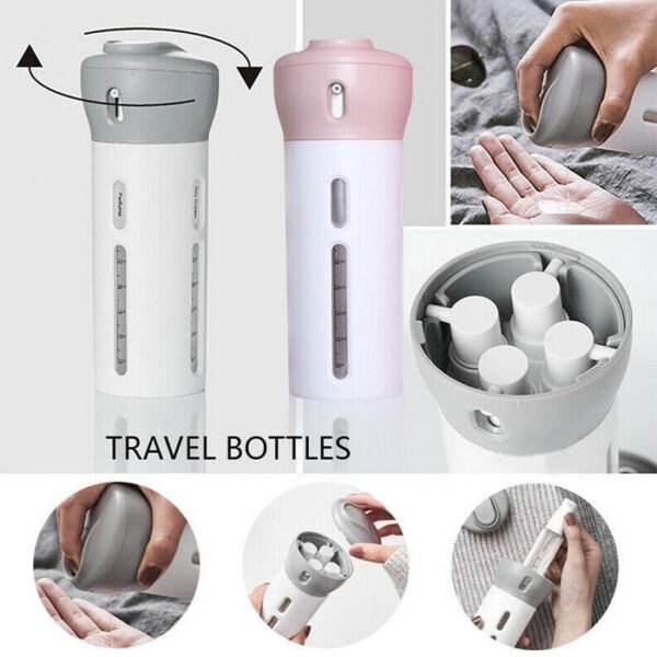 141a825d-2131-4f0e-978d-cf304780b00f.jpg 4 in 1 Travel Dispenser Bottle Set Travel Refillable Cosmetic Containers Set