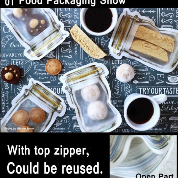 150ml6.jpg Reusable Airtight Seal Plastic Food Storage Mason Jar Zipper (150ml)