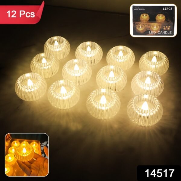 Set of 12 LED Crystal-Effect Flameless Smokeless Decorative Candles