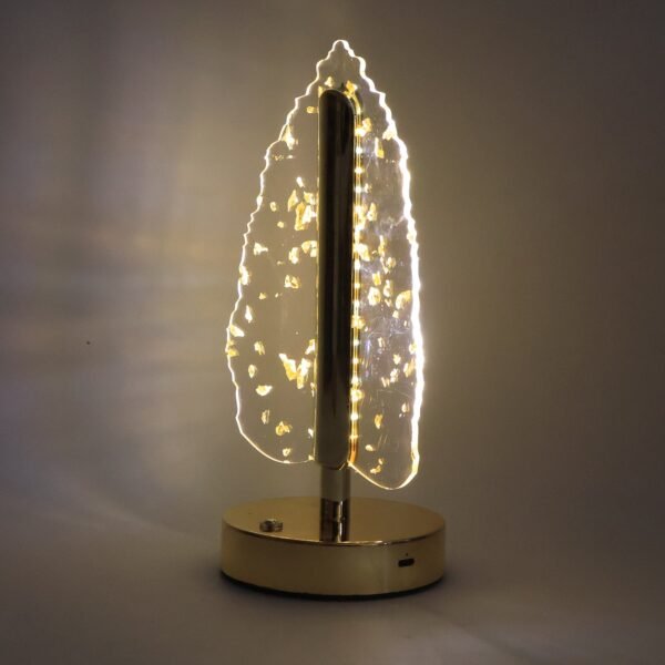 Premium Golden Crystal Leaf-Shaped LED Table Lamp (1 Pc)
