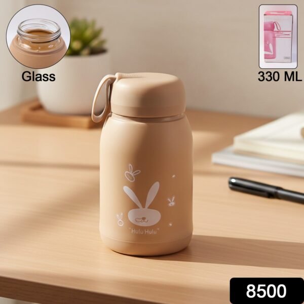 160e1432-ea96-4a3a-82a9-0938a93fdc9a.jpg Cute Bunny Print Glass Drinking Brown Bottle (330ML / 1 Pc)