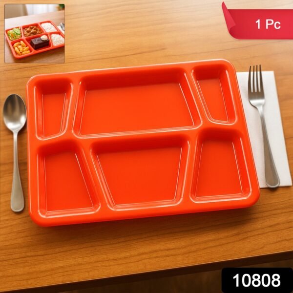 16in1Redplate.jpg Plastic Multi-Compartment Rectangular Meal Serving Tray / Plate (1 Pc / Red)