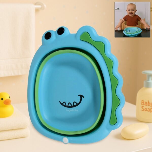 17513_frog_shape_baby_wash_basin.jpg Frog Shape Foldable Baby Wash Basin – Space-Saving Face Washing Tub (33×31cm)