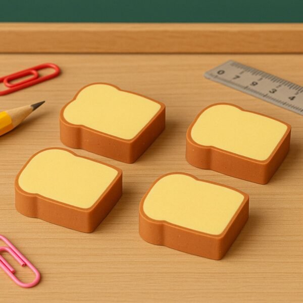 17527.jpg 3D Toast Bread Shape Eraser for Kids, Cartoons Erasers Toast Bread Erasers Bread Shaped Eraser for Students, Gift, Cute Fun Food Erasers for School Classroom, Stationery for Boys & Girls (4 Pcs Set)