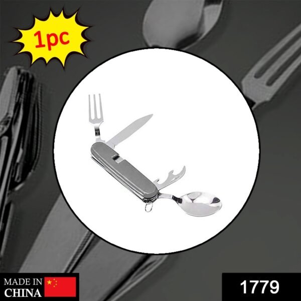 4-in-1 Stainless Steel Travel / Camping Folding Multi Swiss Cutlery Set
