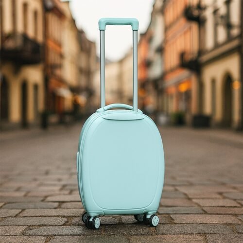 17849_1.jpg 17849 Suitcase For Kids, Girls Green Small Cabin Hard Cover Holiday Carry On Trolley with Extendable Handle, Children's Luggage, Trolley Rolling Luggage for Toddlers Men Woman (Mix Color)